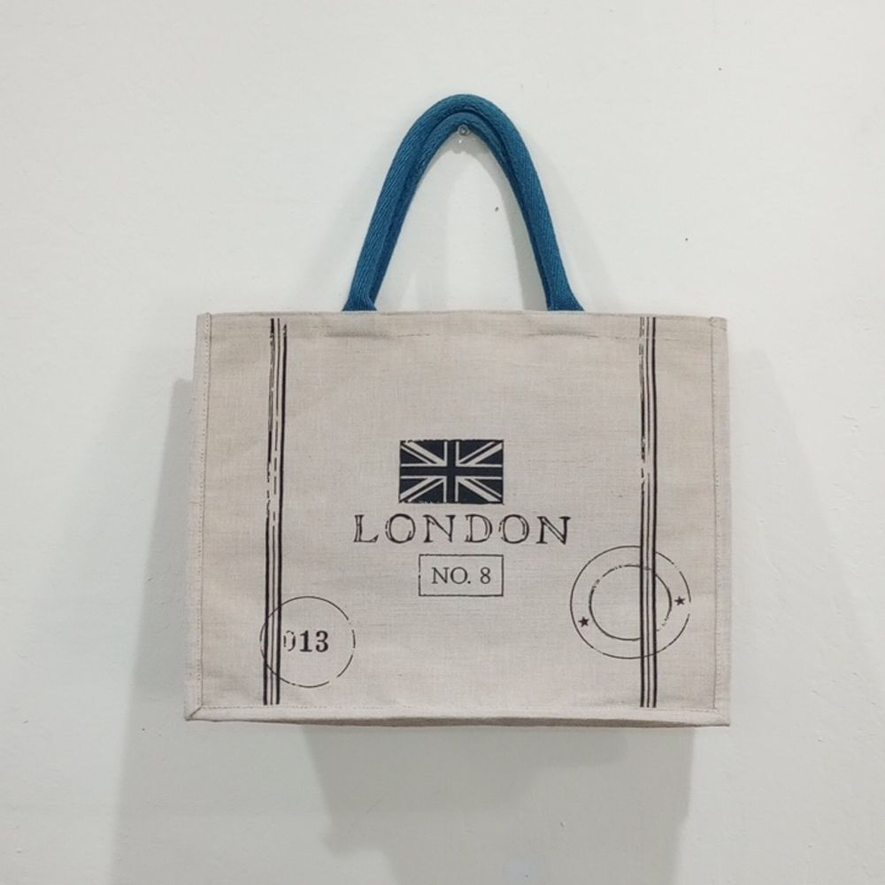 London No. 8 Beige Jute Tote Shopping Bag, NWOT